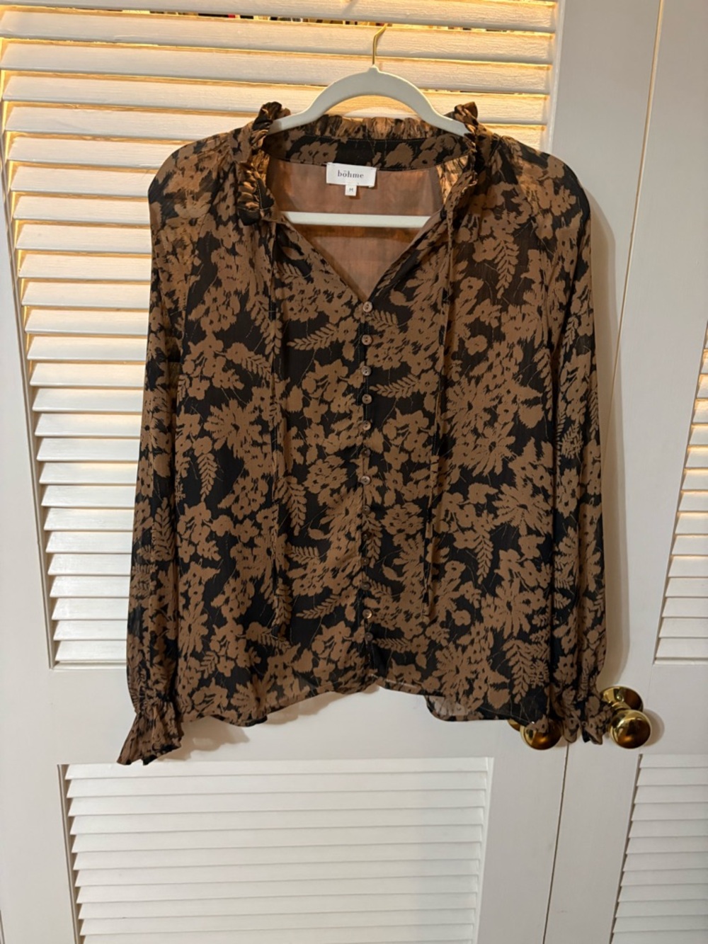 Bohme Brown Floral Button-Front Blouse